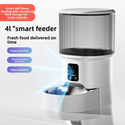 Hrănitor automat inteligent 4L pentru câini și pisici – Distribuire programată și porționată, cu bol din oțel inoxidabil și cameră HD.
