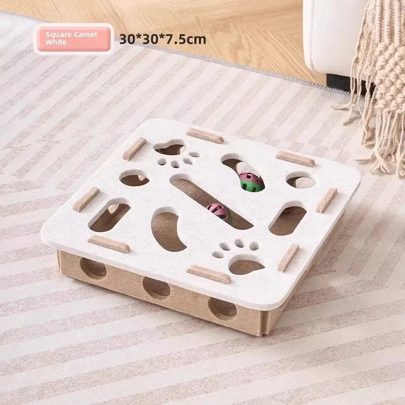 Jucărie puzzle pentru pisici – Cutie din pâslă cu bilă, pentru exercițiu, joacă și stimularea instinctului de vânătoare.